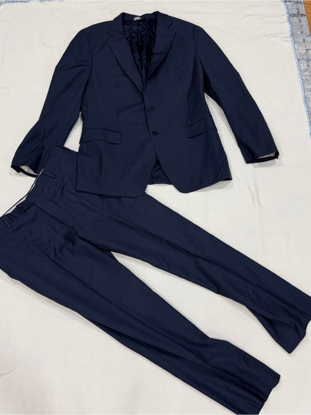 Saks Fifth Avenue Ermenegildo Zegna Suit 44R Navy Texture Wool 2pc 36x29 Italy